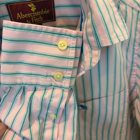 Abercrombie & Fitch Pink and Blue Button Down Shirt | 100% Cotton | Mens - Picture 4 of 6